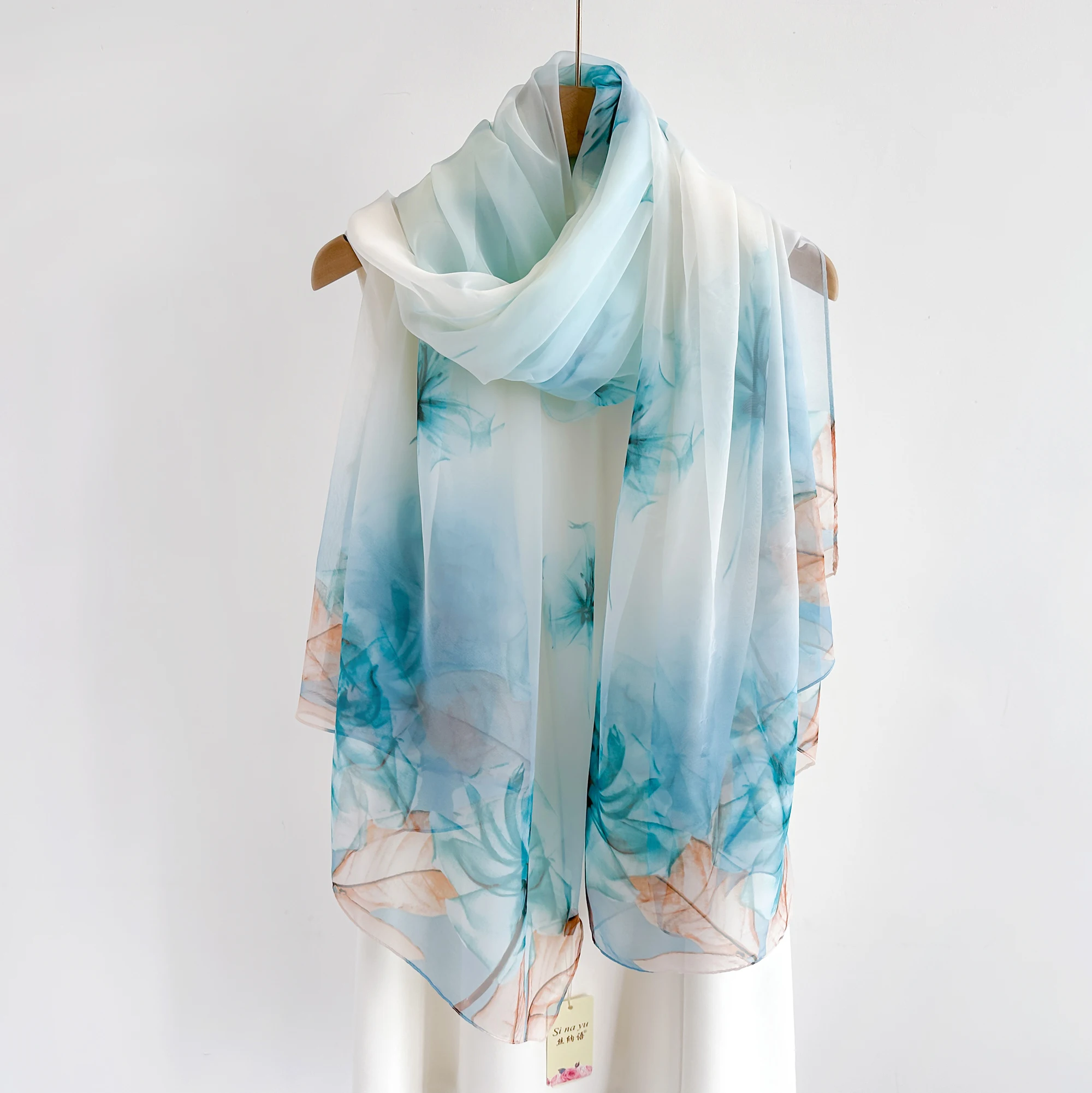 2025 Fashion Silk Scarf Women Foulard Thin Stoles Beach Travel Tippet Floral Long Veil Shawl Luxury Scarves Soft Premium Pareos
