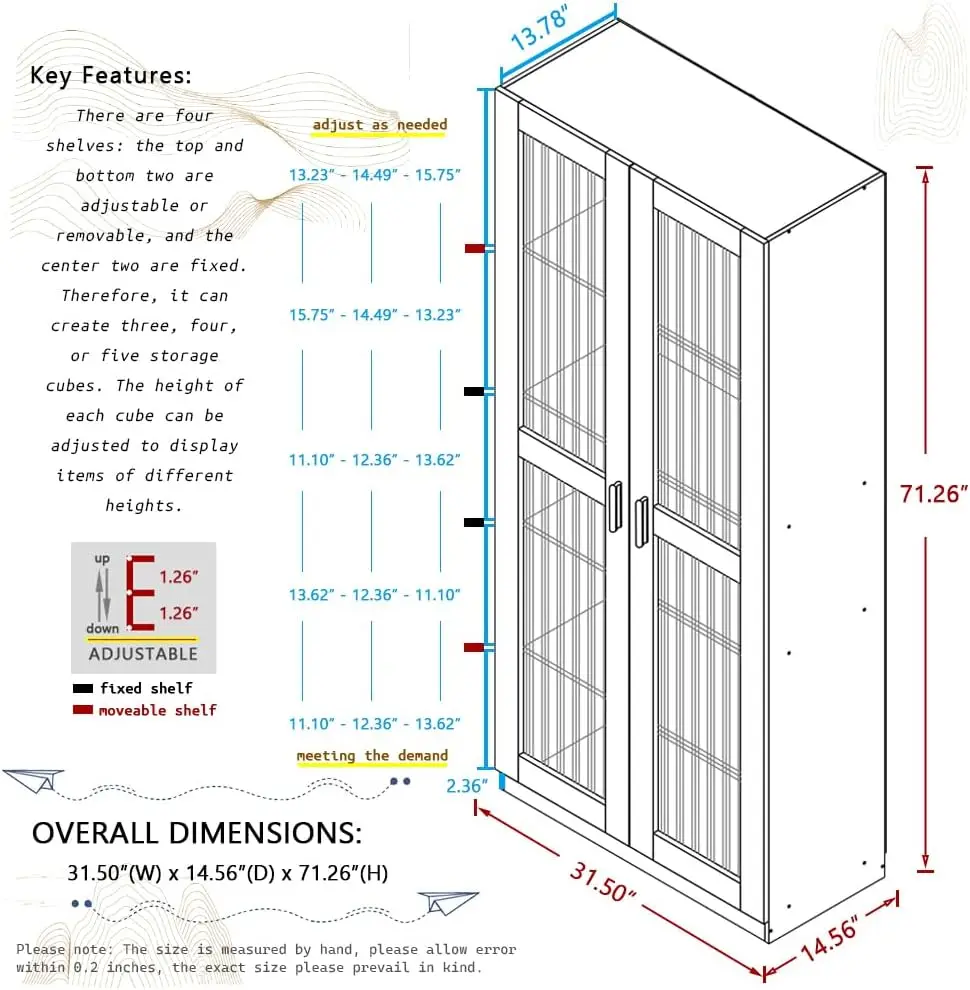 Glass door storage cabinet -71 inch high file bookshelf with adjustable, 5-layer independent enclosed cabinet style bookshelf