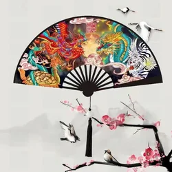Summer Daily Folding Fan ,Dragon and Phoenix Cloth Surface Durable Hand fan ,High Quality Home Decoration Dance Gift Folding Fan