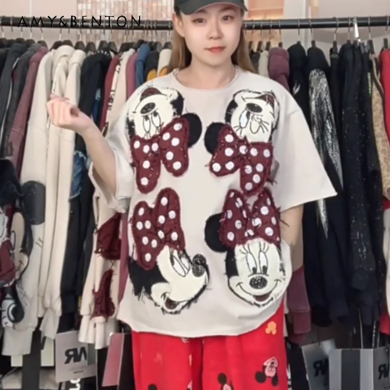 

Новые стильные футболки с милыми мультяшными принтами, молодежная модная свободная футболка с коротким рукавом, топ в стиле Y2K для женщин и девушек.