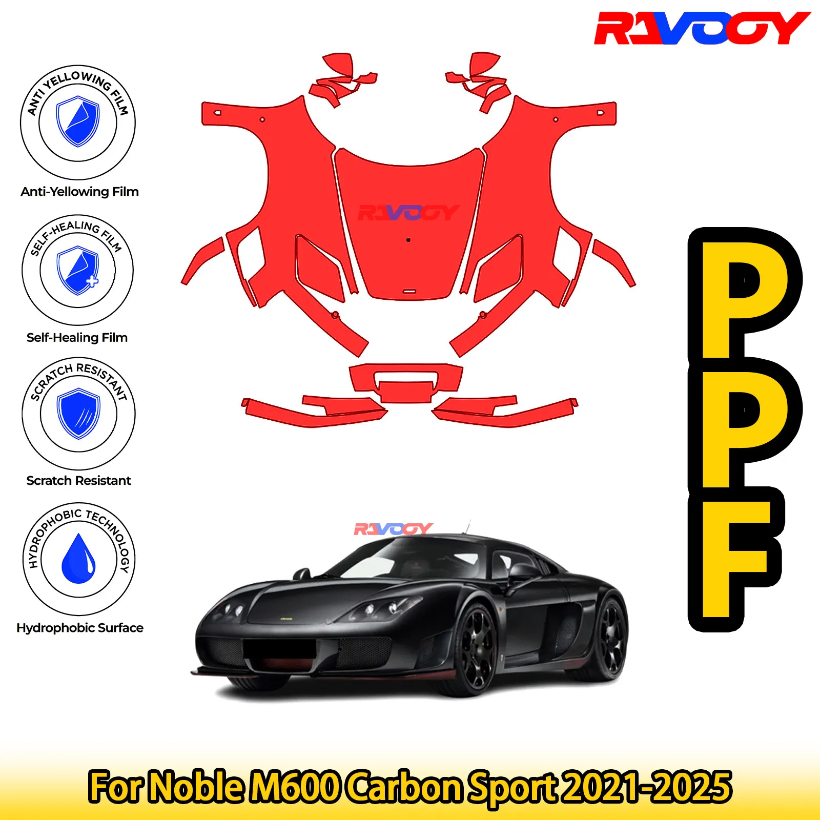 

For Noble M600 Carbon Sport 2021-2025 Glossy Matte Black Precut front PPF Kit Paint Protection Film