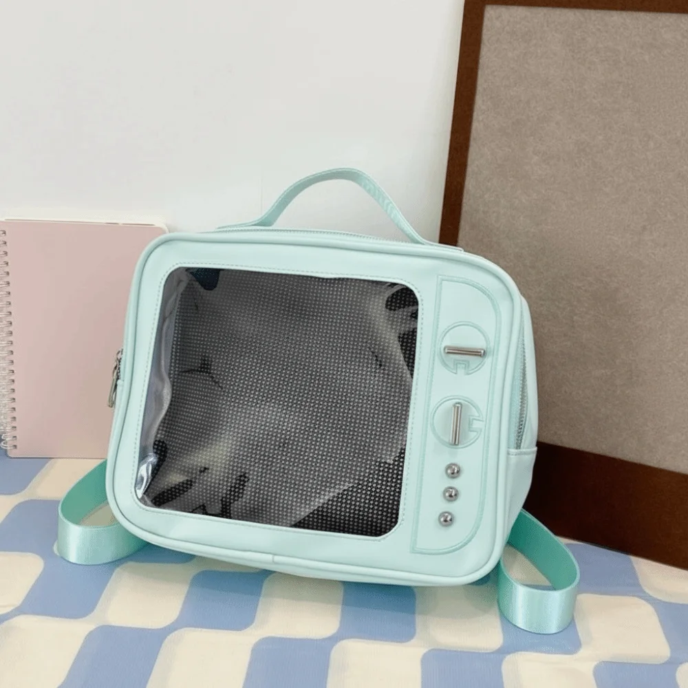 PU TV Model Backpack Large Capacity Ulzzang Transparent Layer Ita Bag Crossbody Bag Japanese Shoulder Bag Collection Display