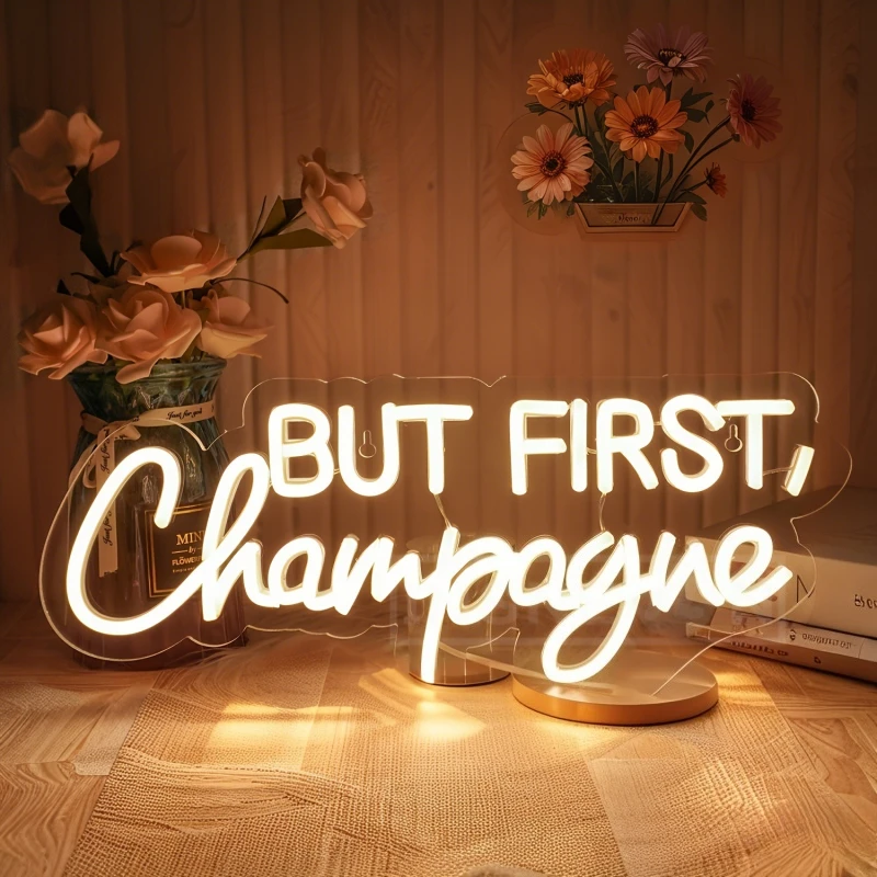 

Acrylic But First Champagne Neon Sign USB Powered Wireless Design Perfect Decor for Home Bar Kitchen Party Living Room Wall Art