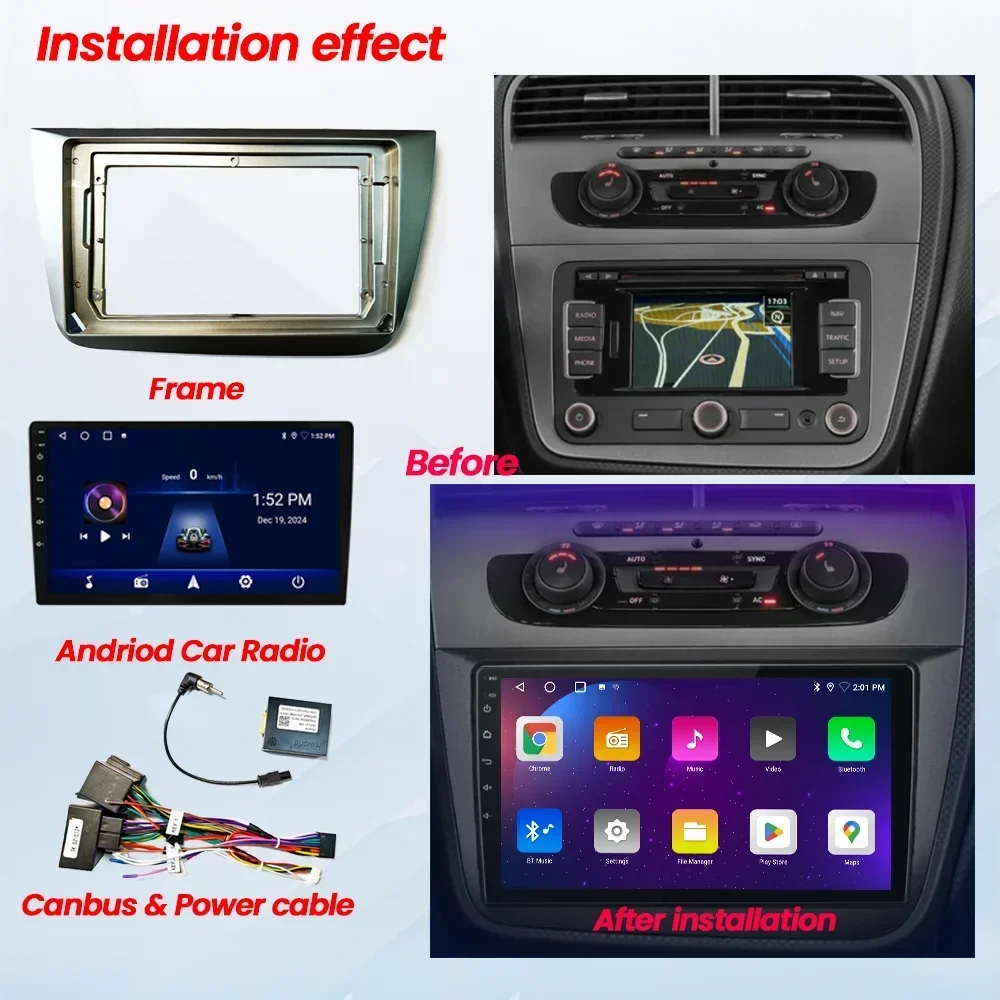 シートアルテア2004 2005 - 2012 2013 2014 2015用9インチフレーム2DINカーステレオパネル、オートオーディオダッシュキット取り付けフレームトリム