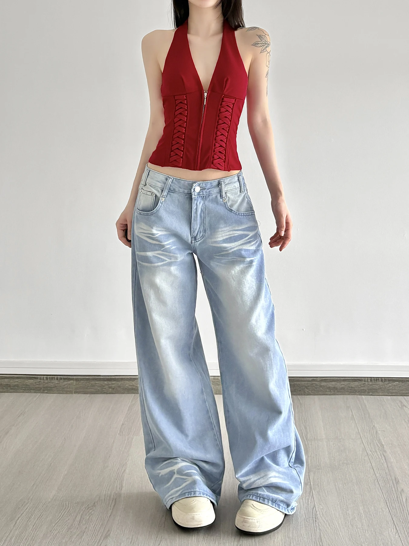 

Weekeep Casual Loose Low Rise Jeans Fairycore 2000s Blue Denim Pants Summer Basic Baggy Denim Trousers Streetwear Straight Jeans