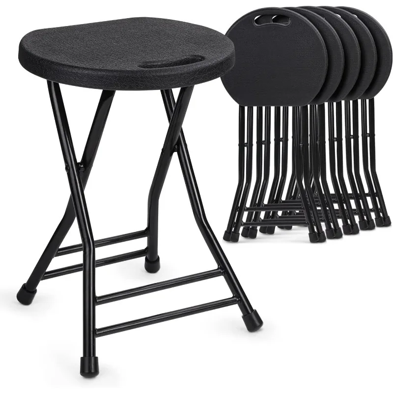 18 Inch Set of 6 Plastic Foldable Round Stools for Adults Small Lightweight Chairs for Dorm, Kitchen, Vanity and Outdoor use