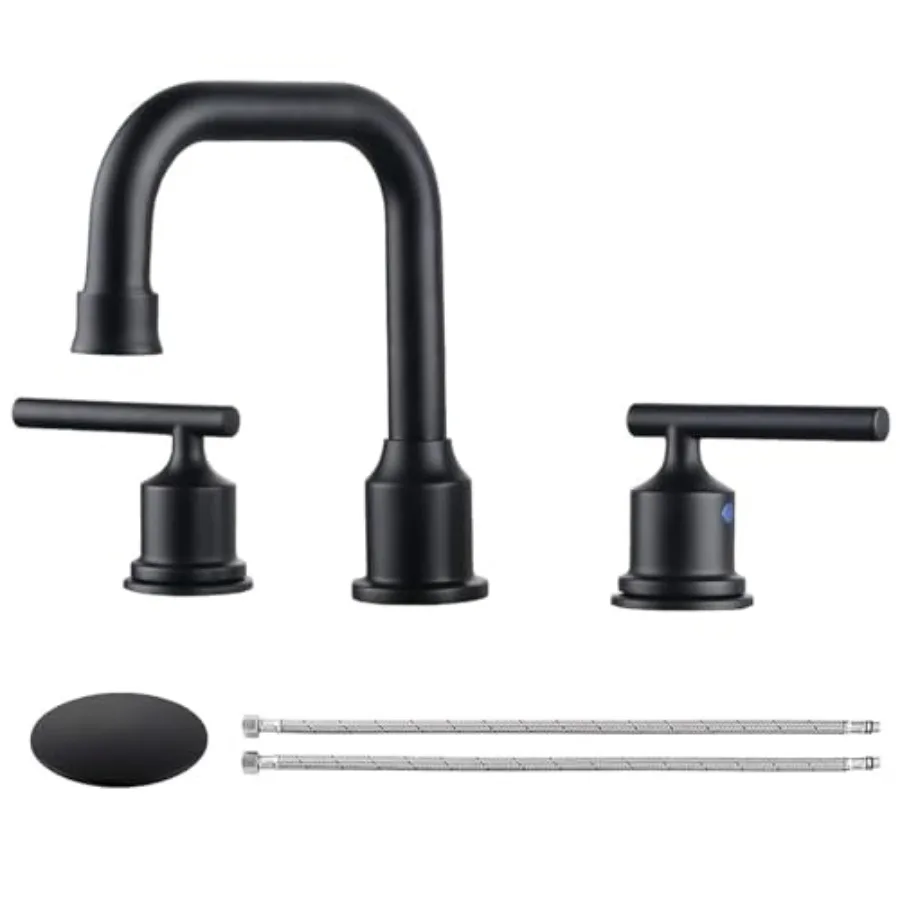 

Two Handles Widespread 8 inch Bathroom Faucet 3 Pieces Basin Faucets 360 Degree Swivel Spout Lavatory Sink Faucet