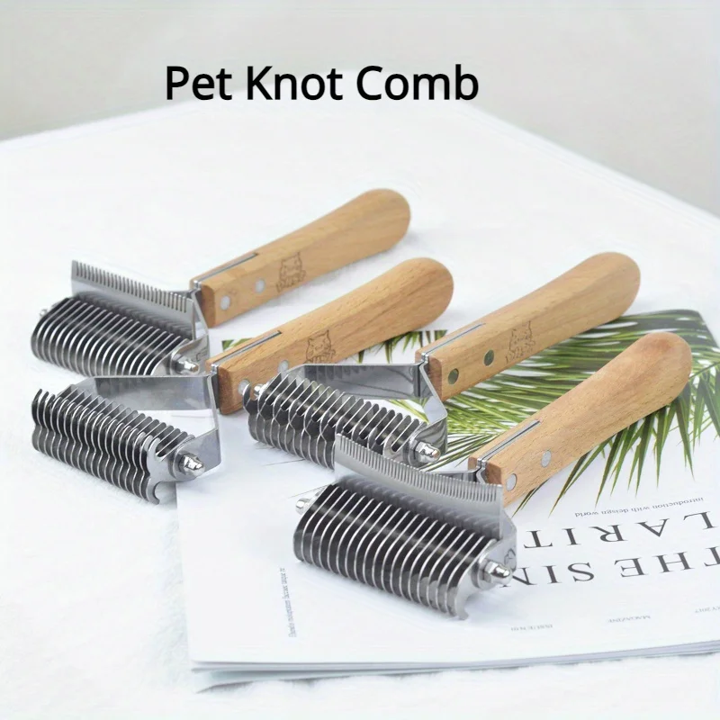 

Pet Grooming Tool, Dog Rake Comb, Featuring A Combination Of Hair Trimming, Detangling, And Brushing. Made With A Solid Wood Han