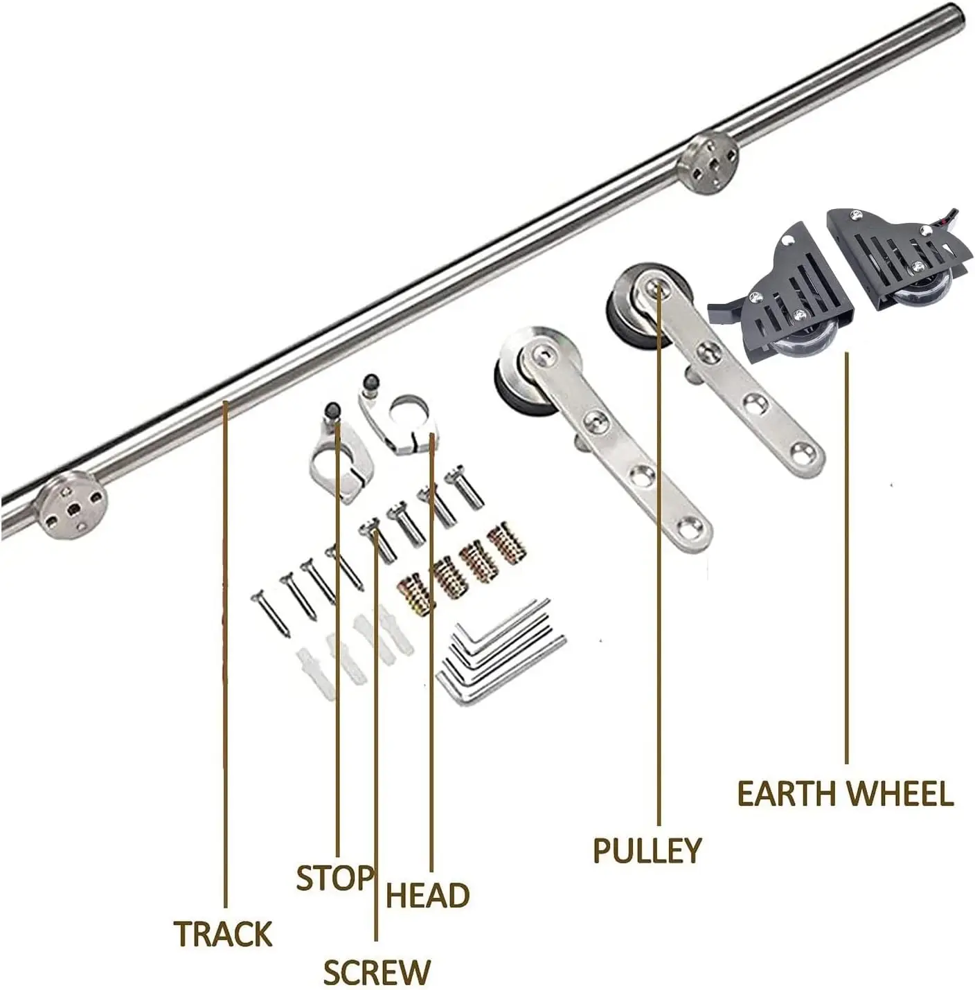 4Ft - 20Ft Stainless Steel Library Sliding Circle Track/Rail (No Ladder) + Ground Rollers, Sliding Barn Door Kit For