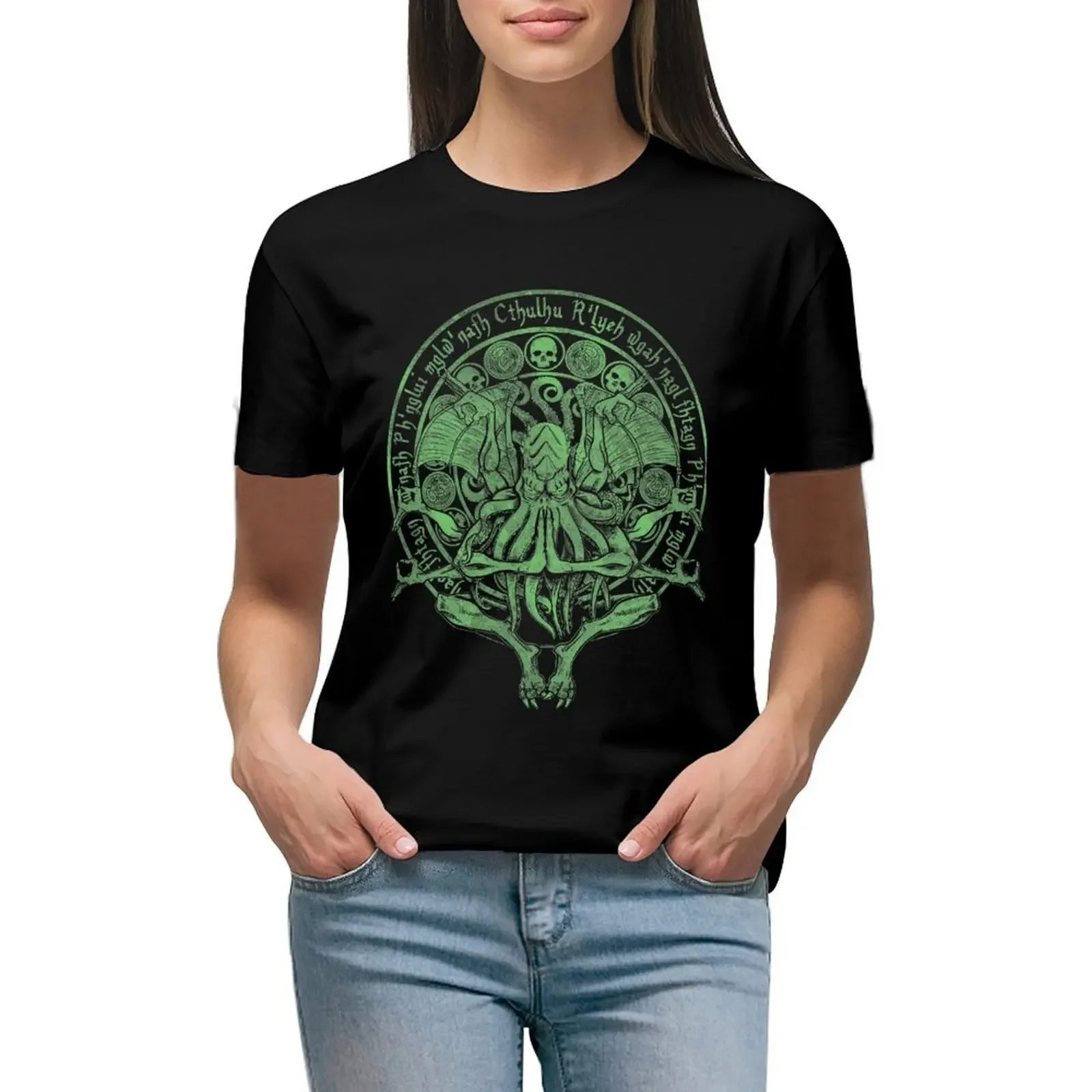 

The Idol Sick Green Variant Cthulhu God Art T-Shirt heavyweights animal print shirt for girls western t-shirt dress for Women