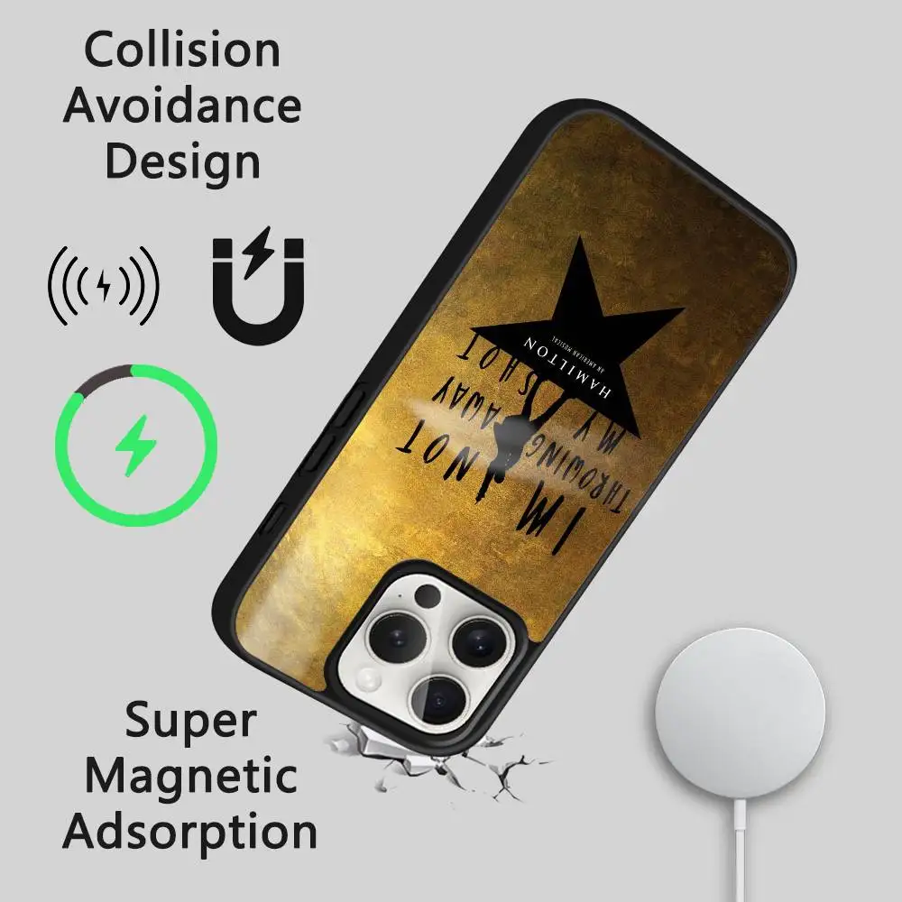 حافظة هاتف H-Hamilton Musical Lyrics لهاتف آيفون 16 15 14 13 12 11 Pro Max Plus Mini Magsafe Mirror Wireless Magnetic Funda