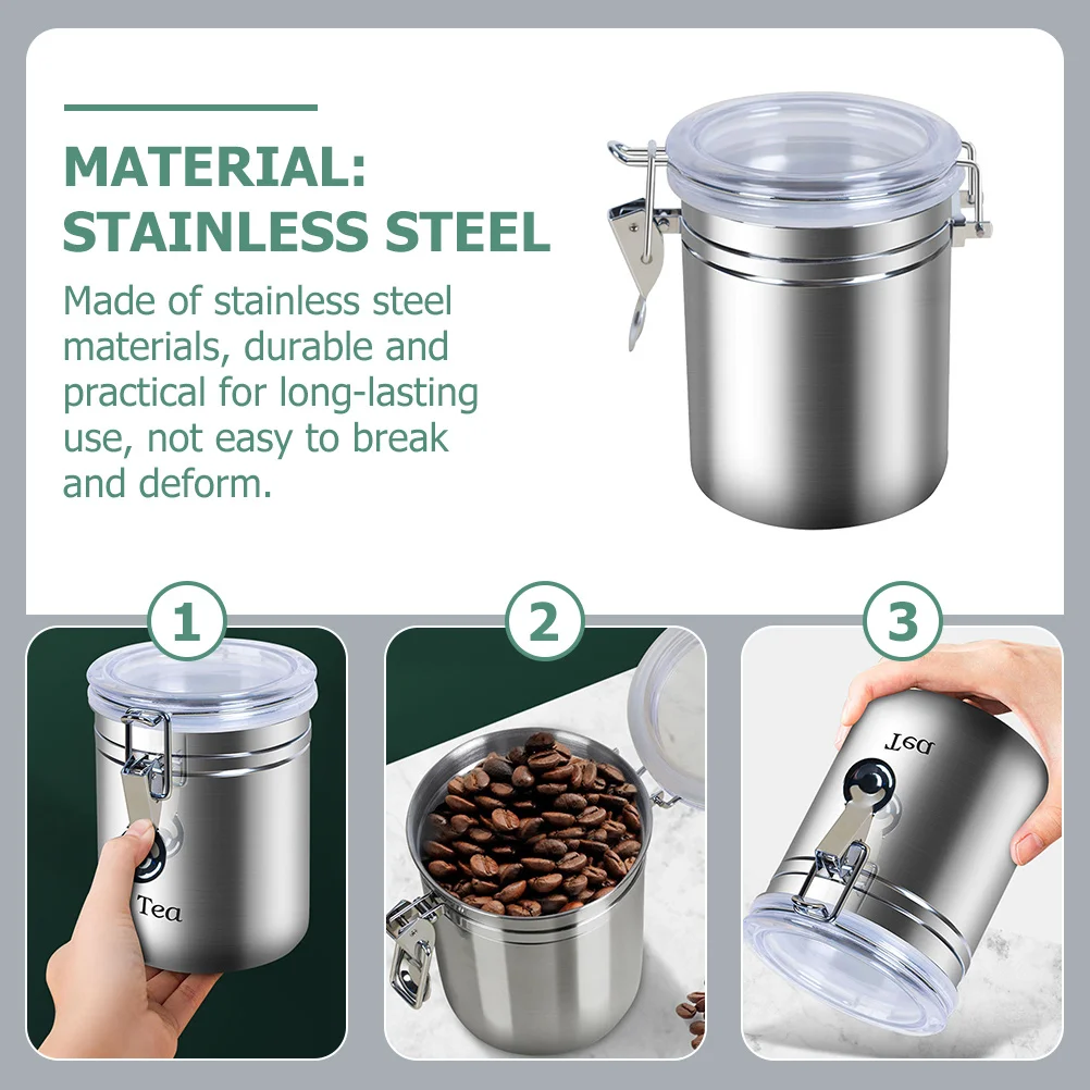 

Stainless Steel Coffee Bean Canister Storage Container Sealed Tea Jar Grain Storage Can for Kitchen Office