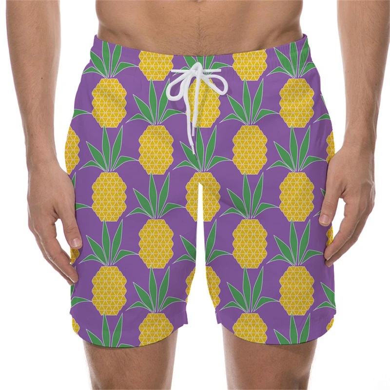 Celana pendek pantai motif buah Harajuku, celana pendek pantai motif 3D, celana pendek selancar, celana renang Hawaii, celana pendek es