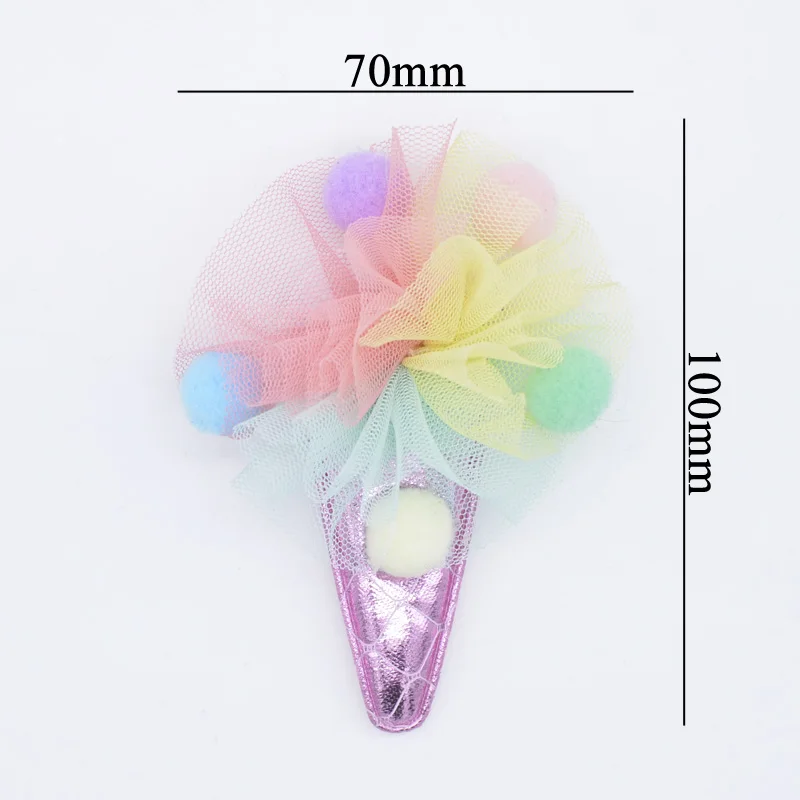 4Pcs Colorful Mesh Chiffon Ball Patches Ice Cream Applique for DIY Clothes Shoes Hat Headwear Hair Clips Decor Accessories