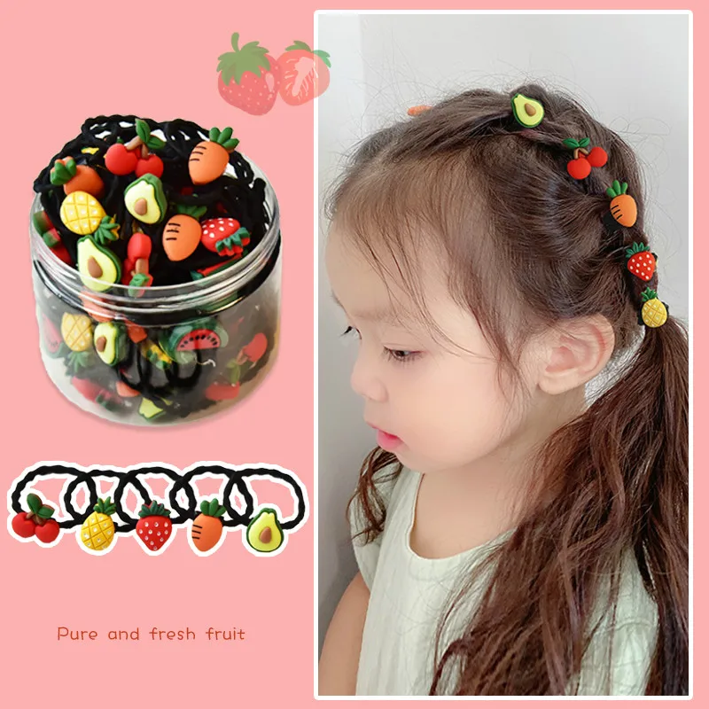 20/30 pçs/caixa meninas bonito dos desenhos animados frutas elásticas faixas de cabelo do bebê crianças adorável scrunchies bandas de borracha crianças acessórios para o cabelo