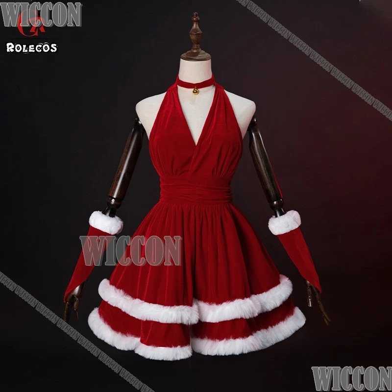 Disfraz de Papá Noel de Navidad, vestido de terciopelo rojo, sombrero, guantes, gargantilla, conjunto de juego de rol para fiesta de Halloween, personalizado, 2024