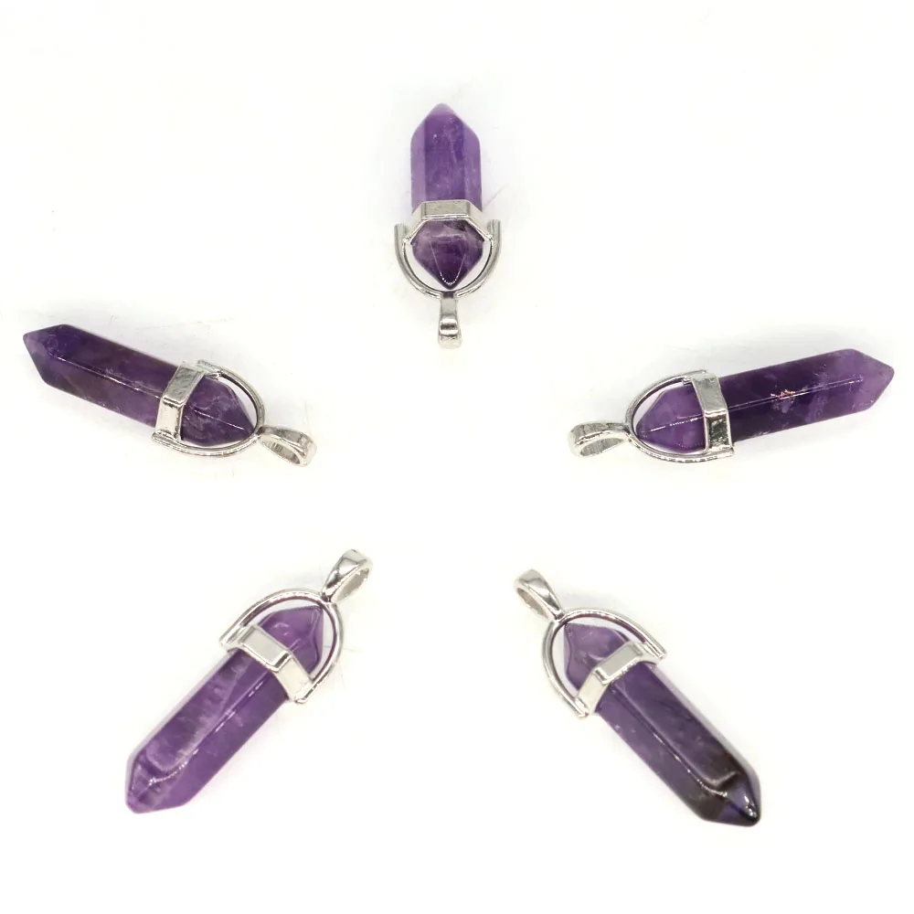 Hexagonal Column Crystal Pendant Natural Stone Amethyst Necklaces Chakra Healing Gift Women Men Fashion Jewelry 1PC