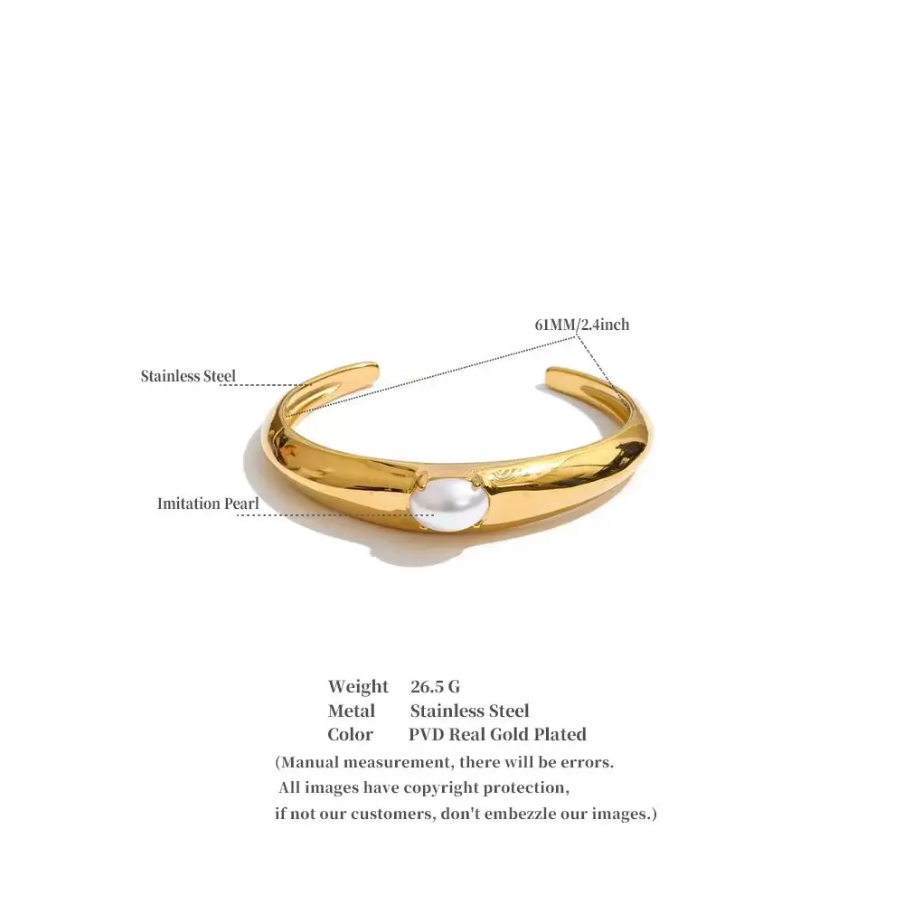 Yhpup 61 mm Manschetten-Armreif aus Edelstahl mit künstlichen Perlen, wasserdicht, personalisierter Sommer-Handgelenkschmuck – Detail 1