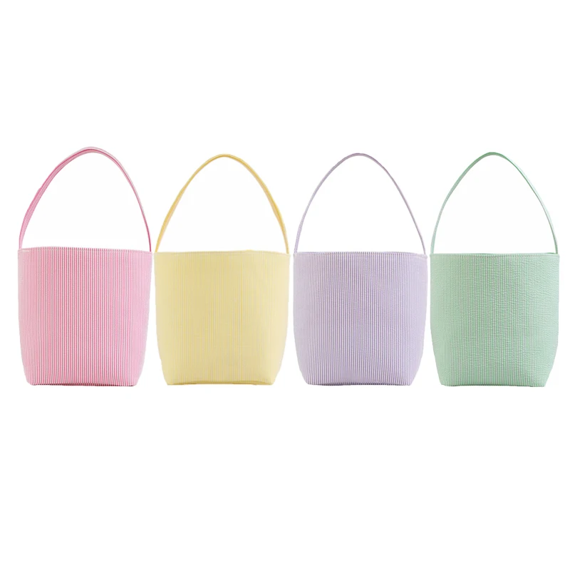 5 Colors Easter Bunny Basket Seersucker Kids Toys Bucket Striped Easter Eggs Candy Bag Wholesale Happy Easter Party Supplies