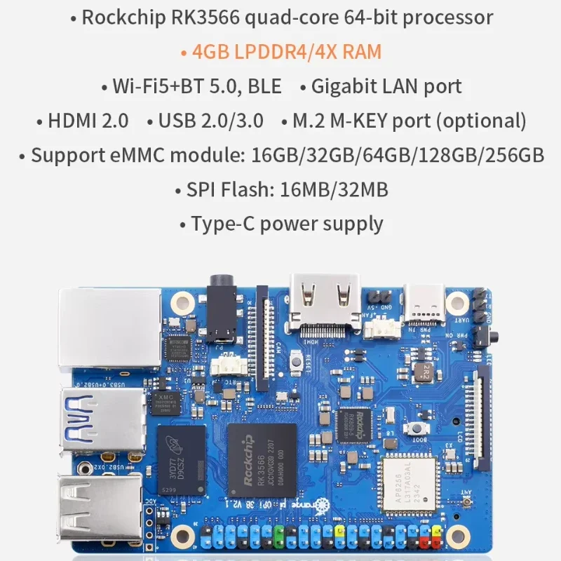 Orange Pi 3B 4GB Ram LPDDR4 Rockchip RK3566 Mini PC WiFi5+BT5.0 BLE M2 SSD Single Board Computer Orangepi 3B Single Board