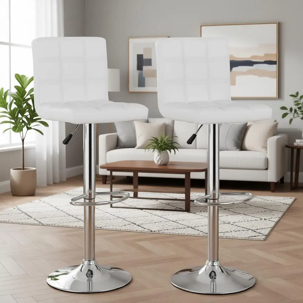 

Set of 2 Swivel Counter Height Bar Stools with Adjustable Hydraulic, PU Leather Seats for Home Kitchen Dining