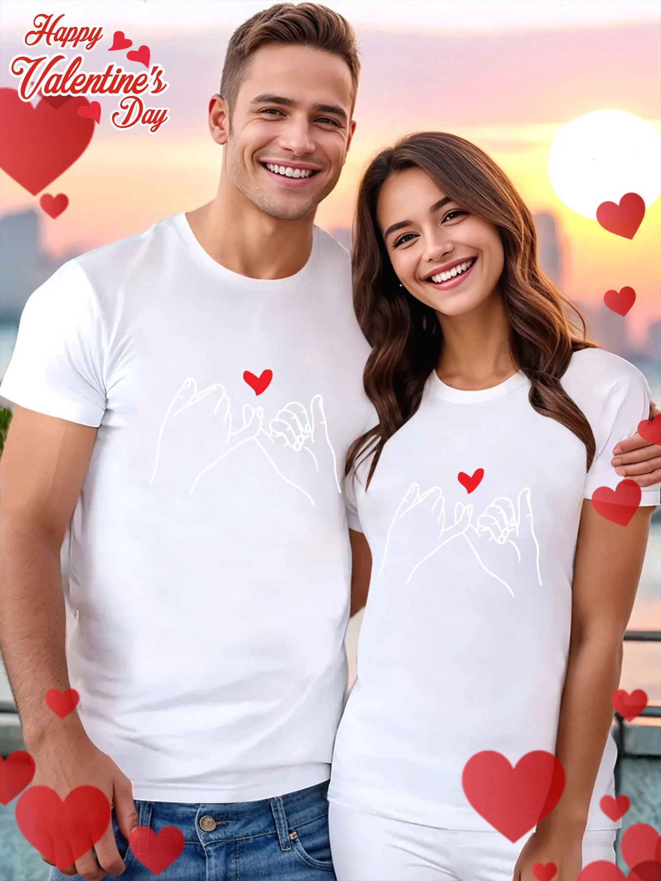 화이트 하트 디자인 슬리브 풀오버 여성용 캐주얼 스포츠웨어 발렌타인 데이 사랑 제스처 그래픽 미니멀리스트