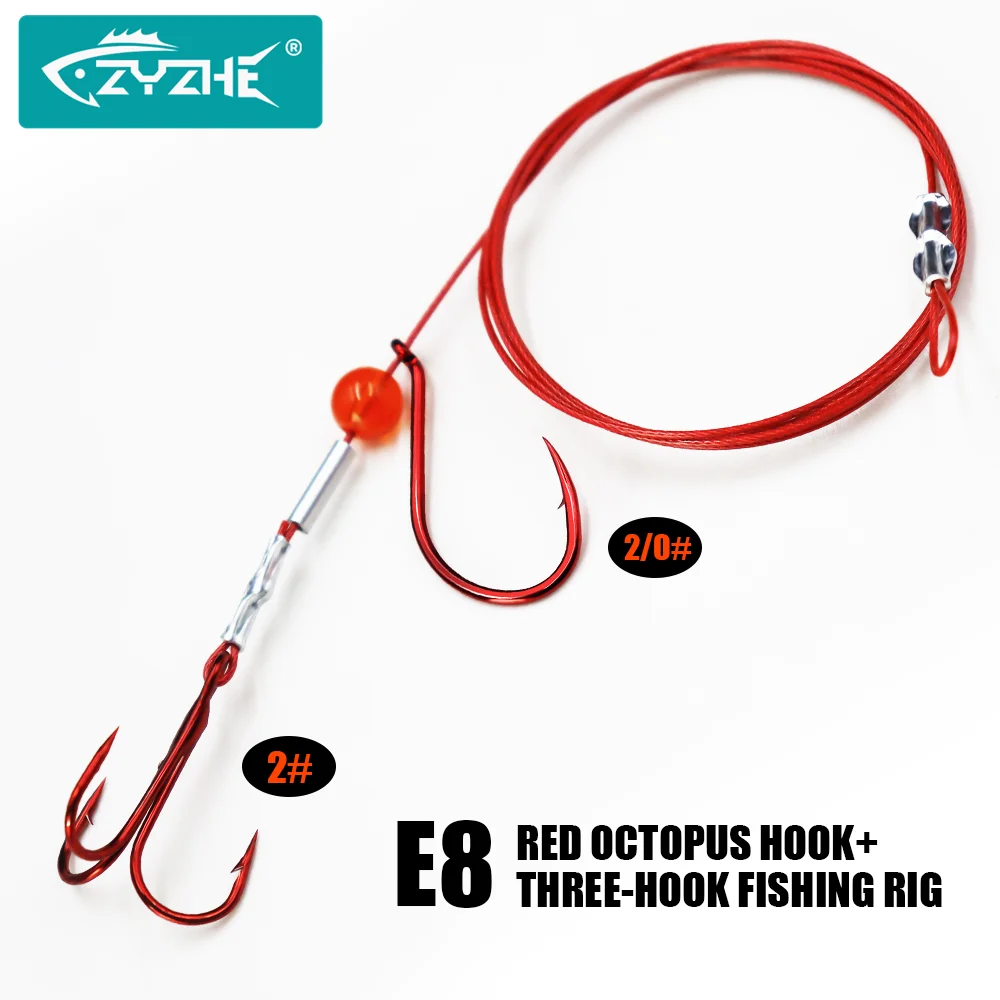 

ZYZ 1pc Fishing Stinger Rigs With 7x7 Strands Steel Wire Sharp Red Octopus Hook and Treble Hooks Live Biat Rigs