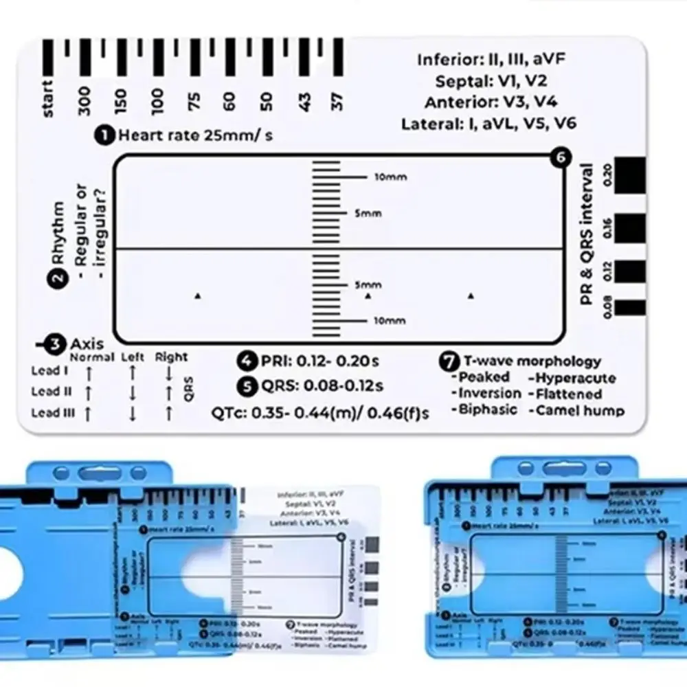 Interpretation ECG 7 Step Ruler Card Portable Pocket Clear Ecg/Ekg Reference Guide Measure Tool with Protective Sheath
