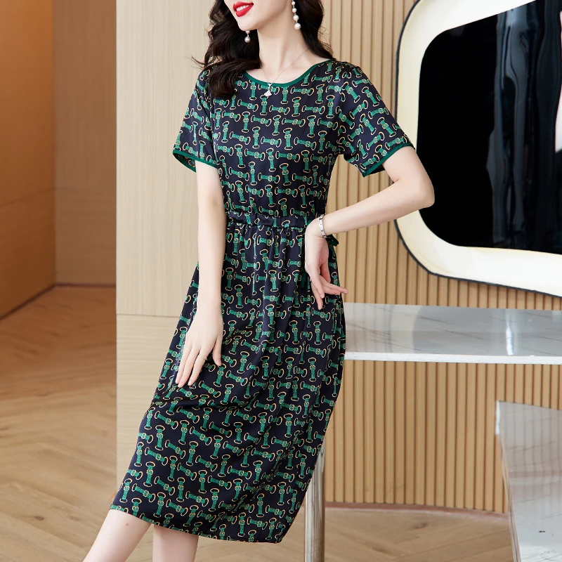 여름 여성 새틴 빈티지 럭셔리 Bodycon 드레스 2025 사무실 녹색 꽃 실크 미디 드레스 우아한 캐주얼 나이트 파티 Vestidos