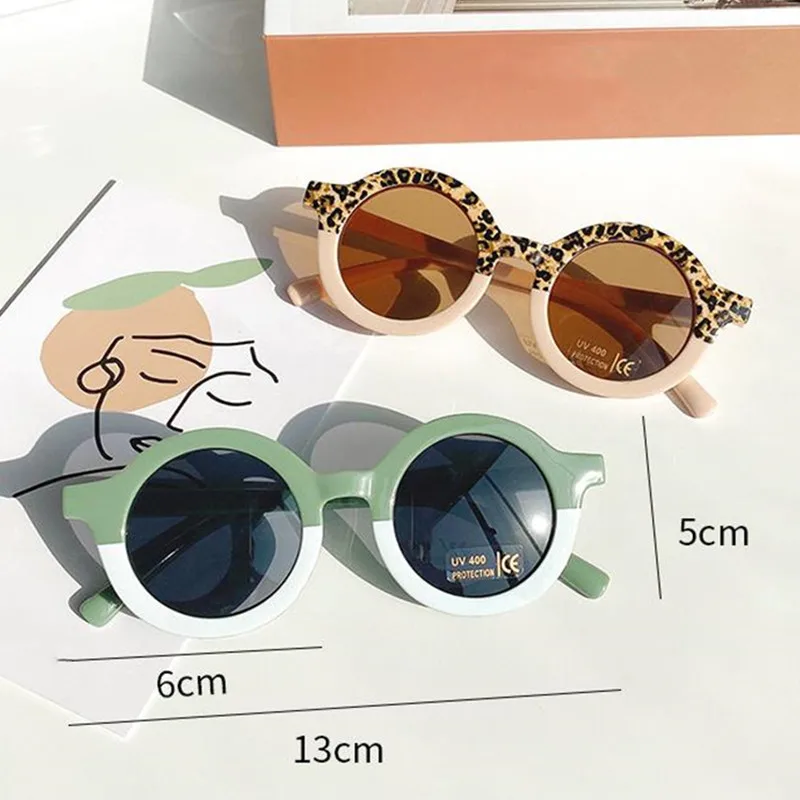 Children Cute Cartoon Round Sunglasses Girl Boy Leopard Double Color Vintage Sunglasses UV Protection Classic Kid Sun Glasses
