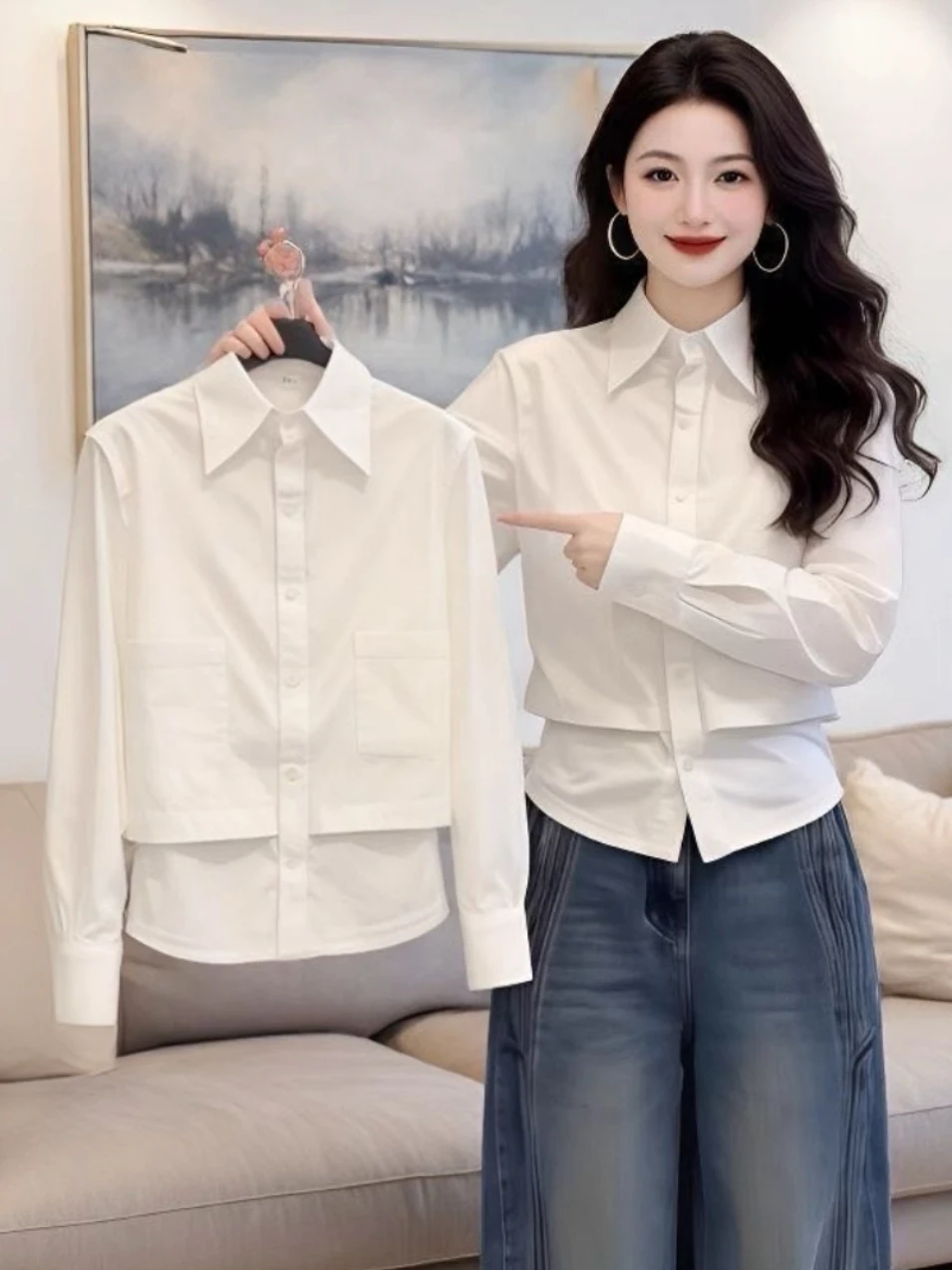 

Весна 2026: Женская приталенная рубашка с длинным рукавом, однотонная, с отложным воротником, на одной пуговице, элегантная, белая, для офиса/повседневной носки