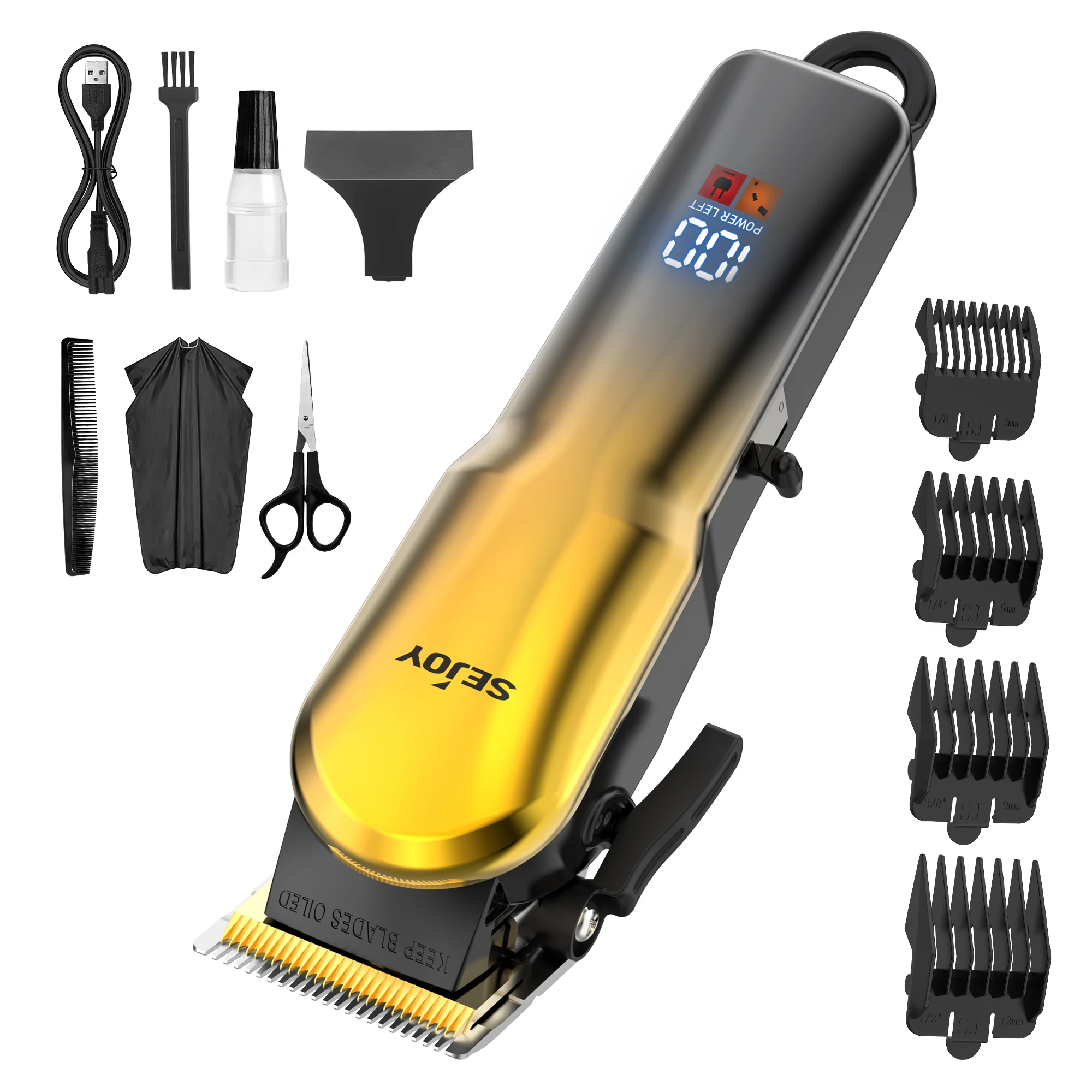 Haarschneider für Männer, Kabelloser Haarschneider für Männer, wasserdicht mit LED, IPX7 wasserdicht, 90 Minuten Laufzeit, 5800 U/min leistungsstarker Motor, langlebige Edelstahlklingen, LED, 1,0–2,5