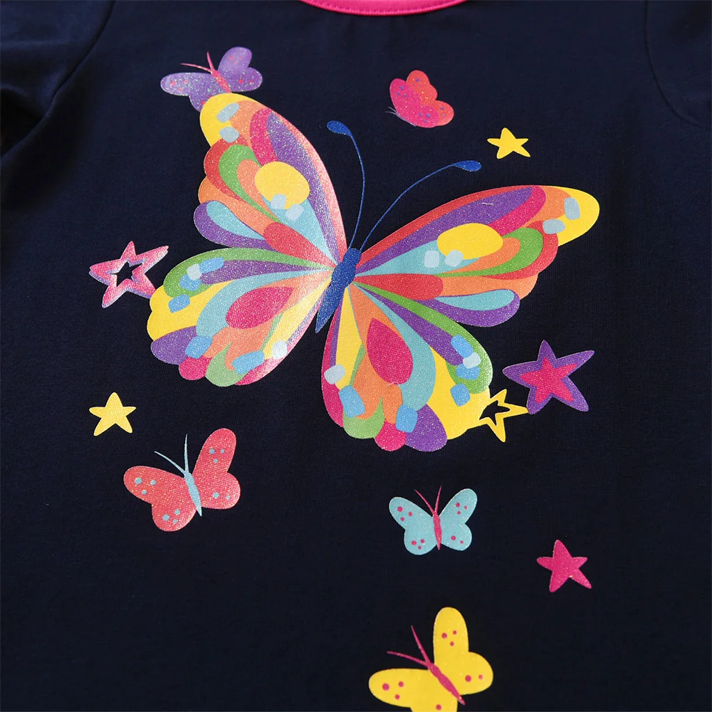 VIKITA Girls Butterfly Print Long Sleeve Autumn Spring T Shirt Kids O Neck Cotton Casual Colorful Rainbow Tops and Tees Clothes