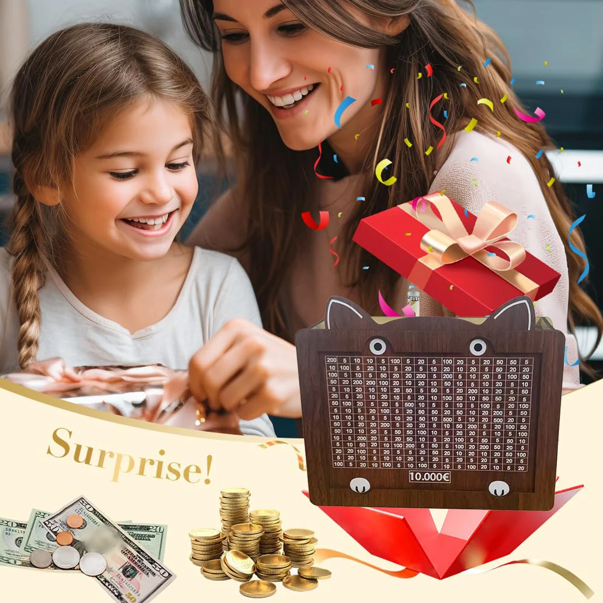 1 قطعة بنك النقود صندوق التوفير الخشبي صندوق توفير النقود الخشبي مع هدف العملة والأرقام صندوق النقود الخشبي للعملات المعدنية الساخن #4