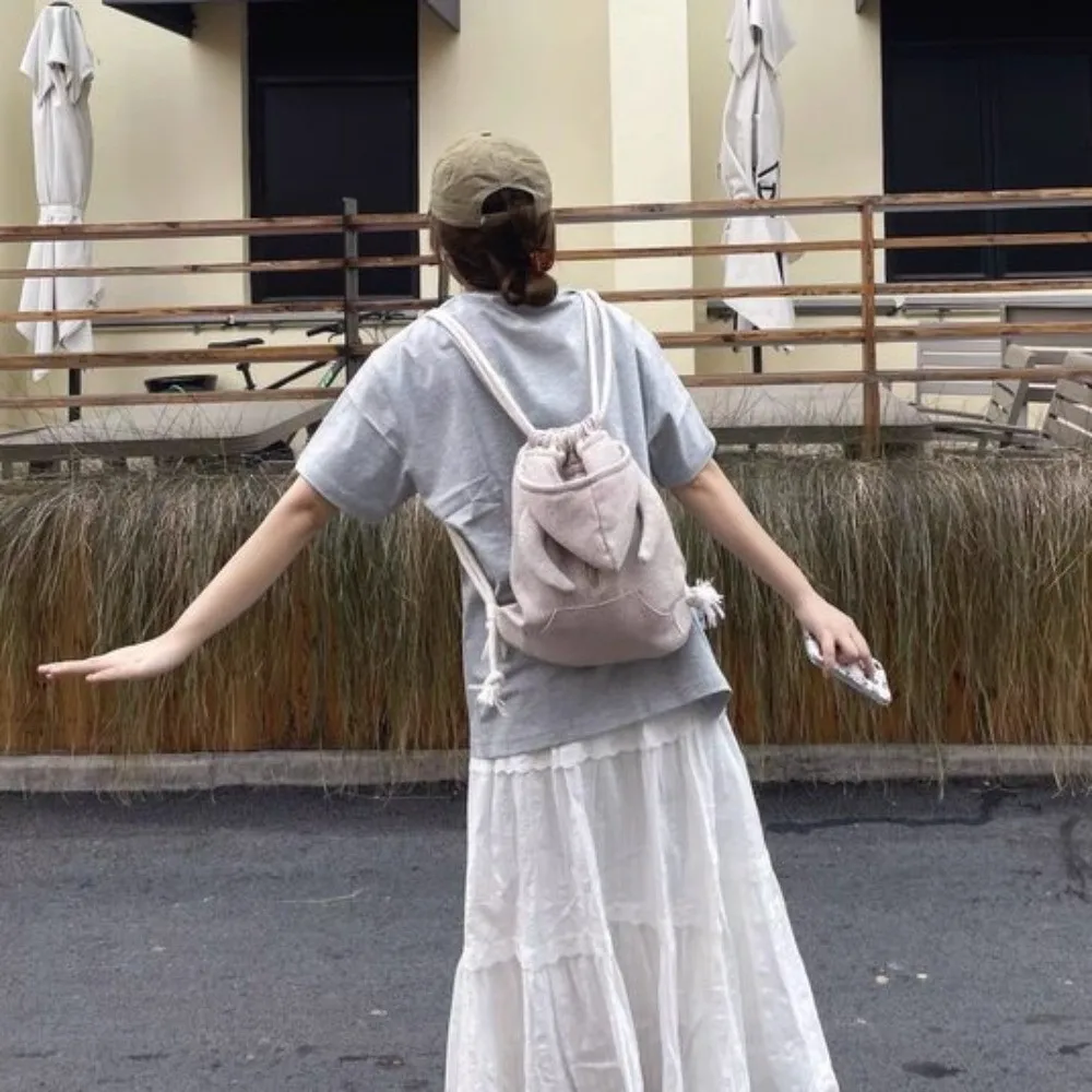 Mochila con capucha de cuerno de buey creativo, mochila escolar con diseño de Sudadera con capucha de Color sólido de gran capacidad, bolsa con cordón y cremallera de estilo coreano para estudiantes