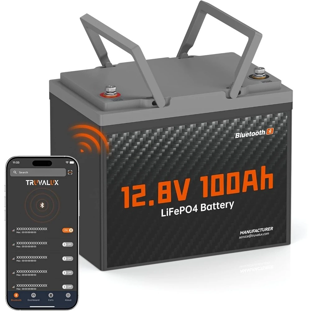 

Группа литиевых батарей LiFePO4 Bluetooth 12 В, 100 Ач, защита от низкой температуры, 100 А Smart BMS, 5000 циклов, энергия 1,28 кВтч, обновление