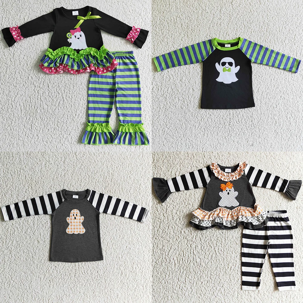 

New Halloween Kids Sibling Clothing Girls Outfits Boutique Baby Girl Clothes Match Boys T-shirt Ghost Embroidery Fall Girls Set