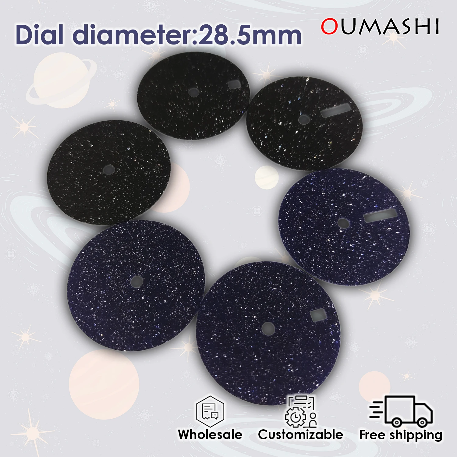 

28.5mm Watch dial no feet Star sky shinning effect Suit for NH series/ETA/MIYOTA/4R35/PT5000 Customizable Logo Wholesale