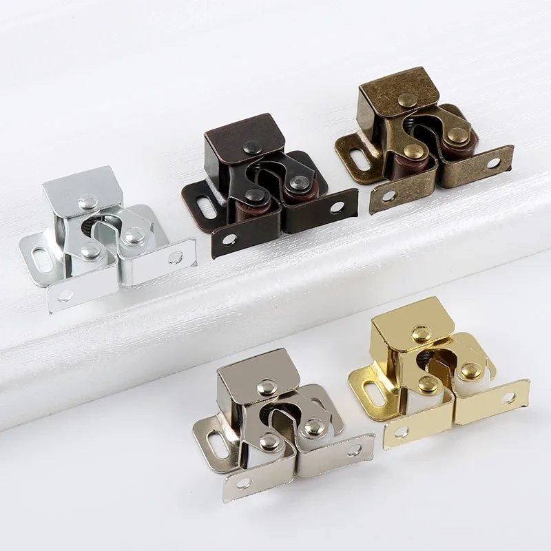 300Pcs Double Roller Catch Stop Cabinet Wardrobe Door Magnet Latch Buffer Buckle Closer With Screws Hardware Furniture