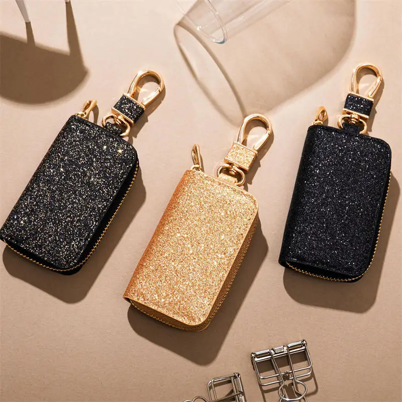 Shiny Pu Key Bag Zipper Key Holder Organizer Car Keychain Wallet Fashion Simple Key Bag Bag Car Key Cover