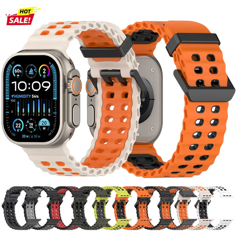 

Breathable Silicone Strap for Apple Watch Ultra 2 49mm 10 46mm 45mm 44mm Replaceable Wristband iWatch Series 9 8 7 6 5 4 SE Band