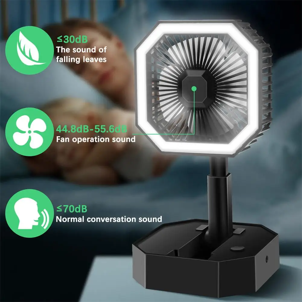 2 In 1 Mini Cooling Fan With Led Light Portable Foldable Adjustable Height Angle Usb Rechargeable Air Cooler Fan