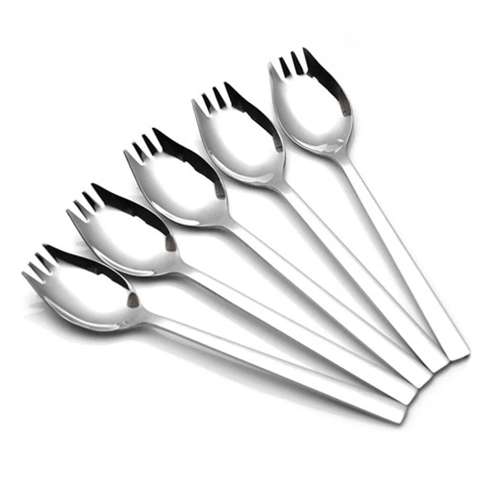 Stainless Steel Spoon Kitchen Utensils One Body Long Handle Spork Salad Student Silverware