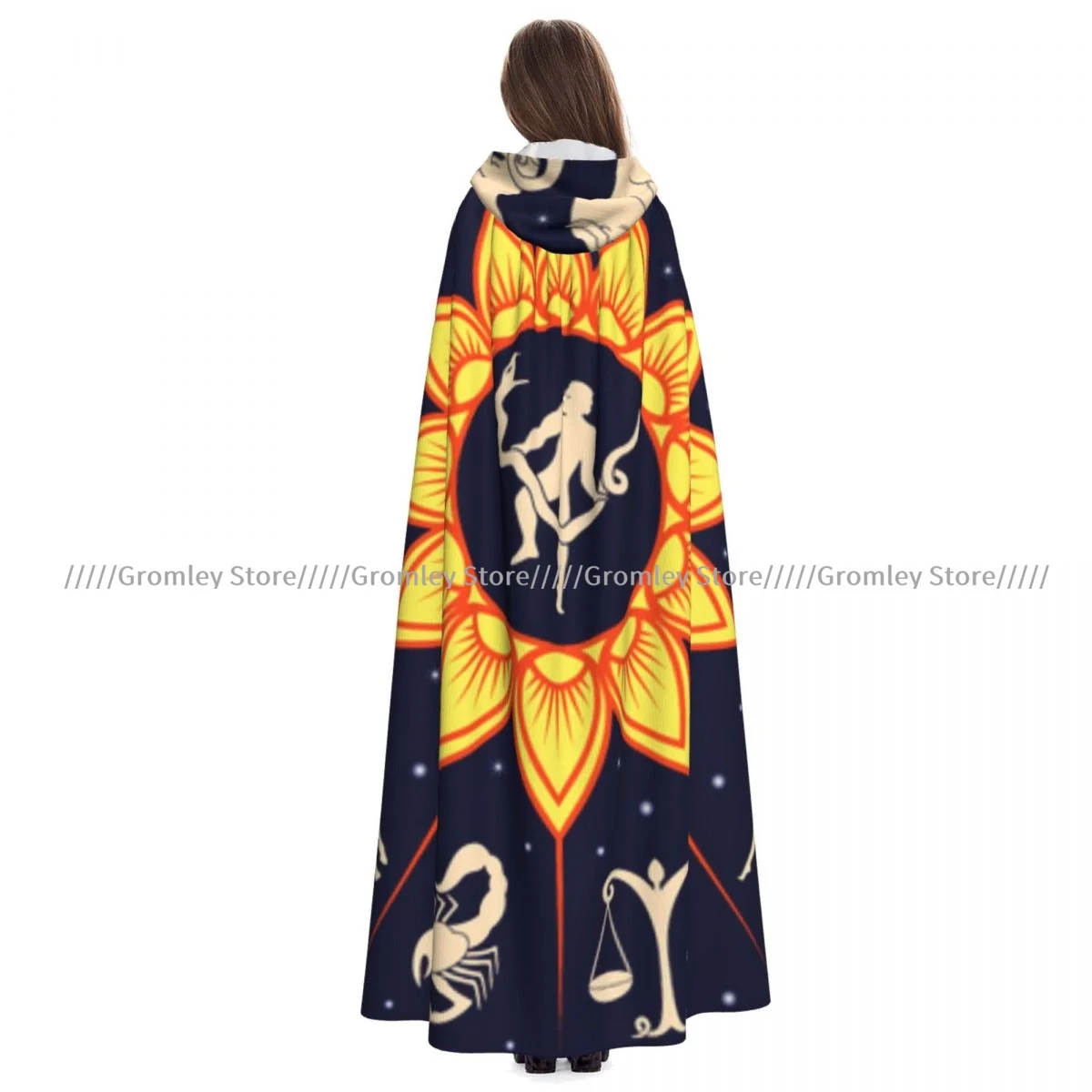 Twelve Traditional Silhouettes Of Zodiac Signs Witch Cloak Hooded Cosplay Costume Halloween Adult Long Party Cape