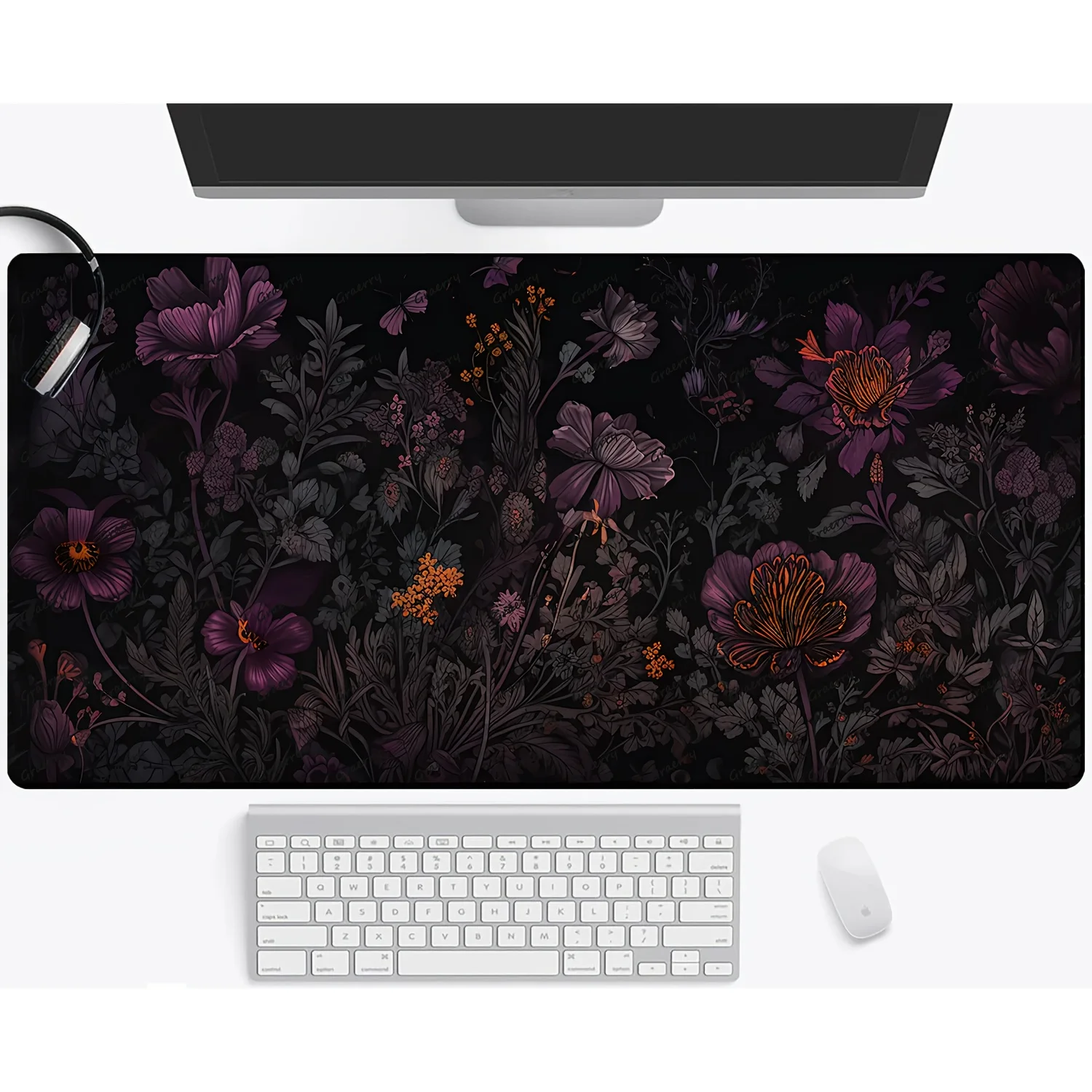 

Pastoral Style Purple Plant Mouse Pad Large Rubber Non-slip PC Desk Accessories Mousepad for Office and Gamer Keyboard Decor Mat