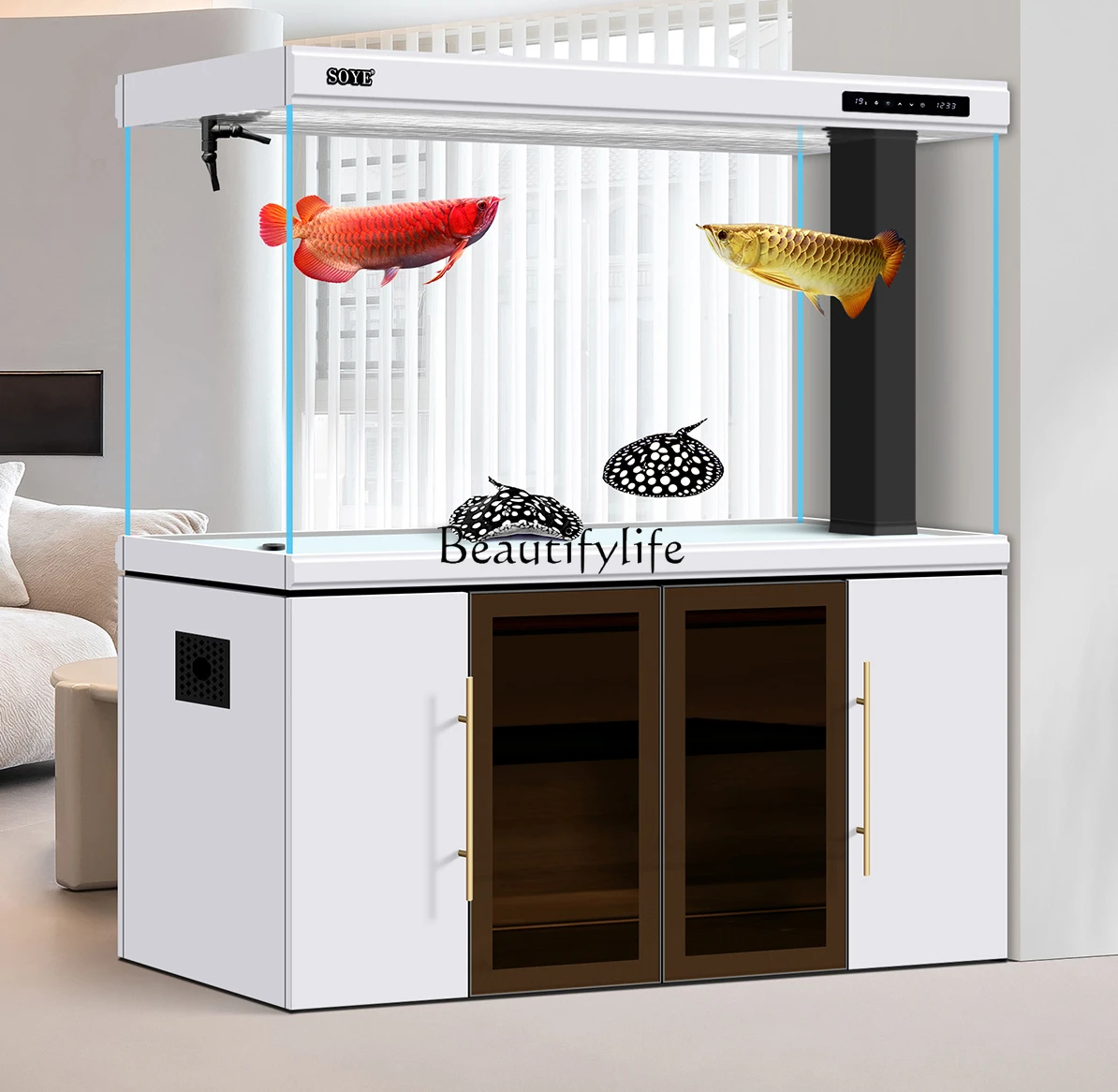 

Fish Tank Living Room Super White Large Ecological Floor Bottom Filter Subareas Screens Household Smart Aquarium