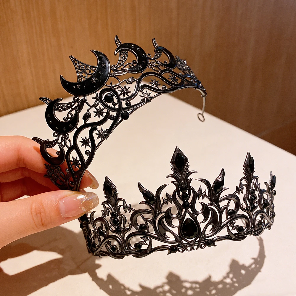 

Gothic Dark Style Moon Star Alloy Crown Halloween Party Performance Birthday Headwear Elegant Blacksmith Crafted Adult Size