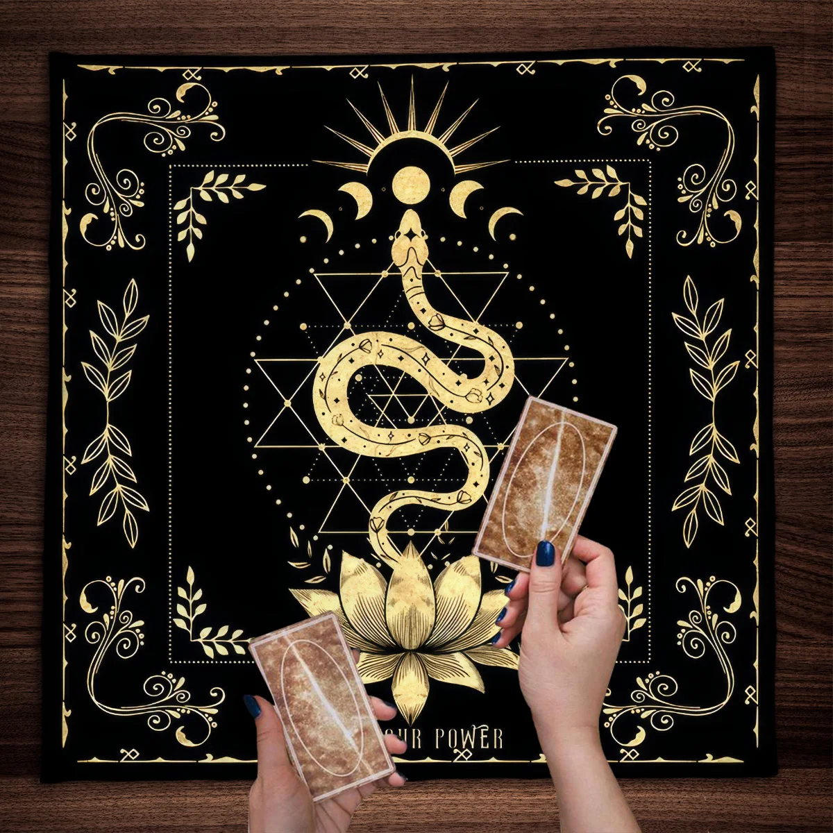 Besitzen Sie Ihre Kraft Altar Stoff Mondphase Schlange Tarot Stoff Verbreitung Tarot Lesen Cloth witch Wicca Wohnkultur Party Geschenk