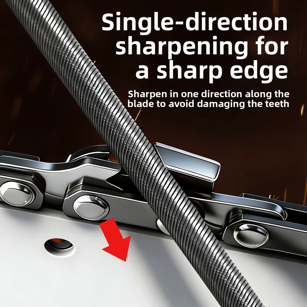 3-teiliges Industrie-Kettensägenfeilen-Set, 4/4,8/5,5 mm, Stahl, präzise Doppelschnittzähne mit Griff für elektrische Säge, 245 mm – Detail 4