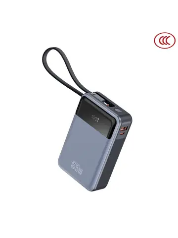 Szybka ładowarka Power Bank 65W PD 3.0 z wbudowanymi kablami - certyfikat 3C, duża pojemność dla laptopów/telefonów + ekspresowa dostawa